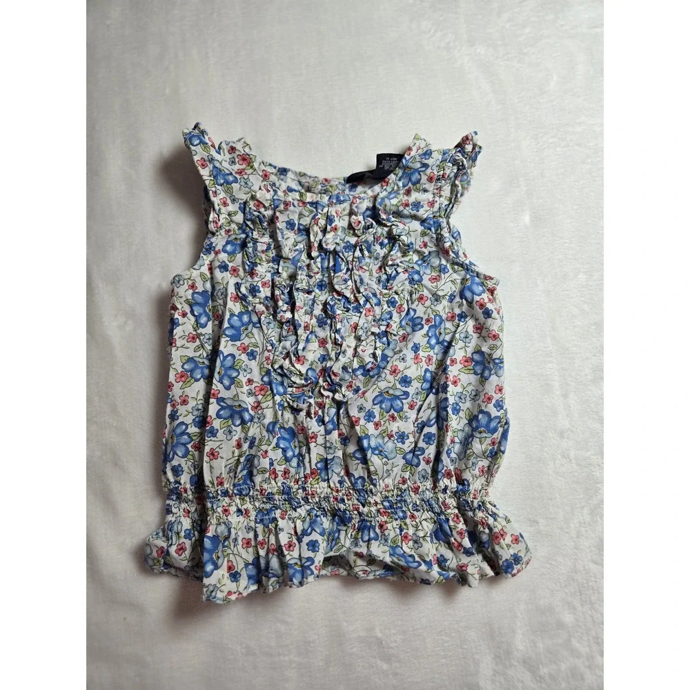 Ralph Lauren Girls 3T Ruffle Smocked Cotton Sleeveless Top Preppy Shabby Chic